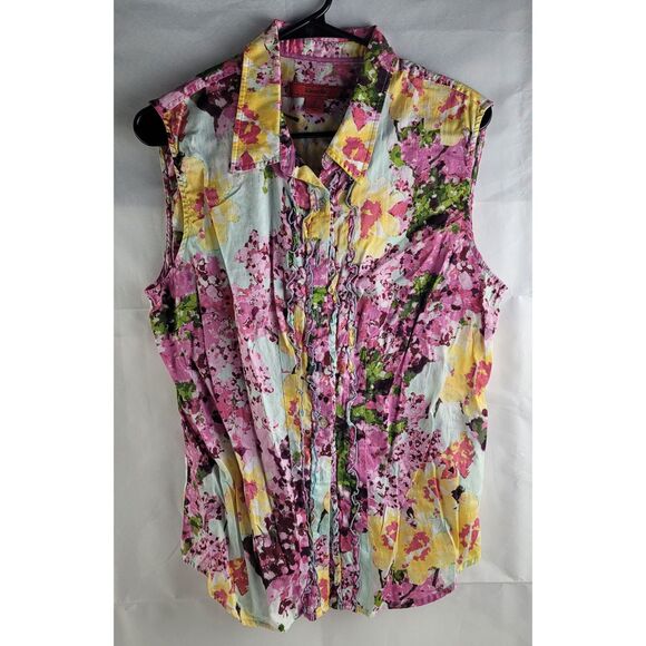 Sunset Rd Tops - Sunset Rd sleeveless floral button-up blouse Sz 14
